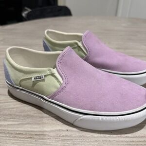 VANS Off The Wall Slip-on Low Womens US 8 Color Block Purple Green Blue Sneakers